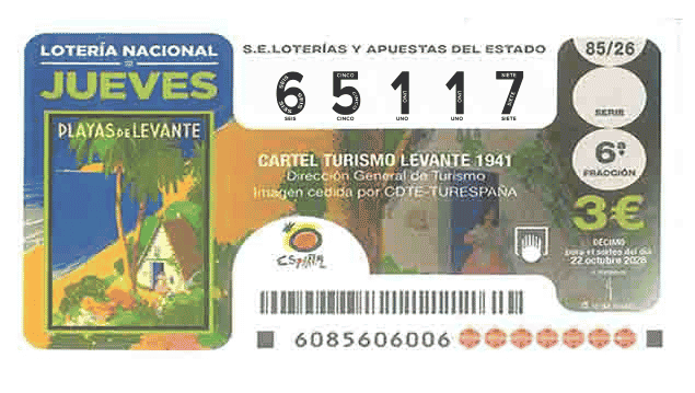 Décimo 65117 del sorteo 85-22/10/2026 Jueves