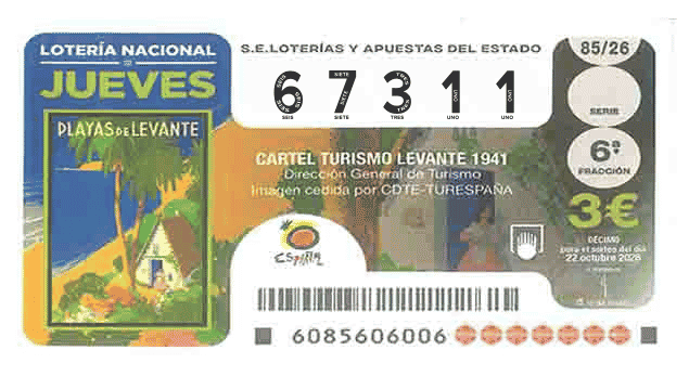 Décimo 67311 del sorteo 85-22/10/2026 Jueves