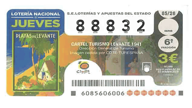Décimo 88832 del sorteo 85-22/10/2026 Jueves
