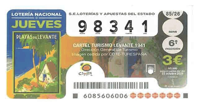 Décimo 98341 del sorteo 85-22/10/2026 Jueves