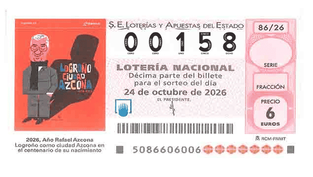 Décimo 00158 del sorteo 86-24/10/2026 Sábado