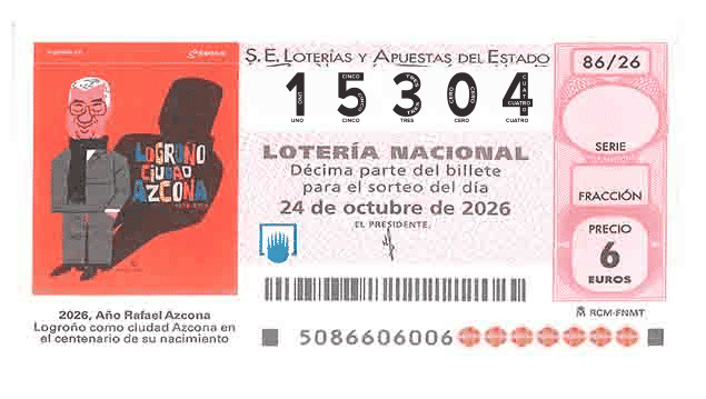 Décimo 15304 del sorteo 86-24/10/2026 Sábado