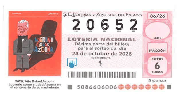 Décimo 20652 del sorteo 86-24/10/2026 Sábado