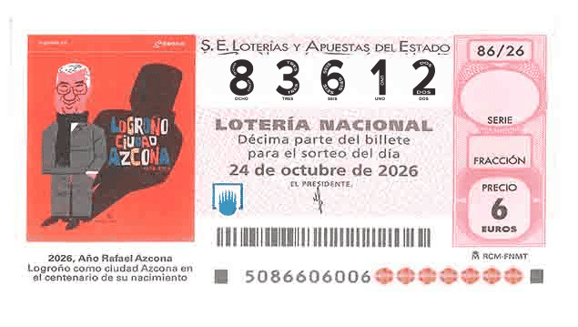 Décimo 83612 del sorteo 86-24/10/2026 Sábado
