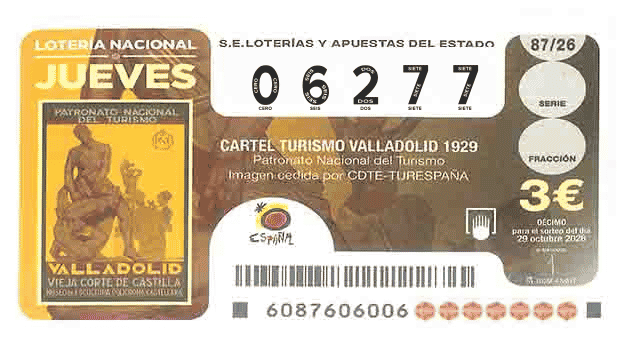 Décimo 06277 del sorteo 87-29/10/2026 Jueves