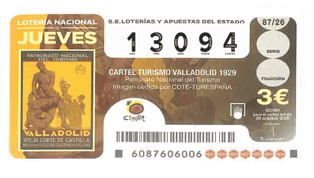 Décimo 13094 del sorteo 87-29/10/2026 Jueves
