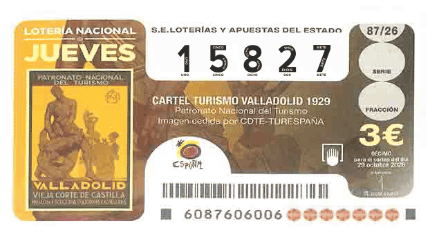 Décimo 15827 del sorteo 87-29/10/2026 Jueves