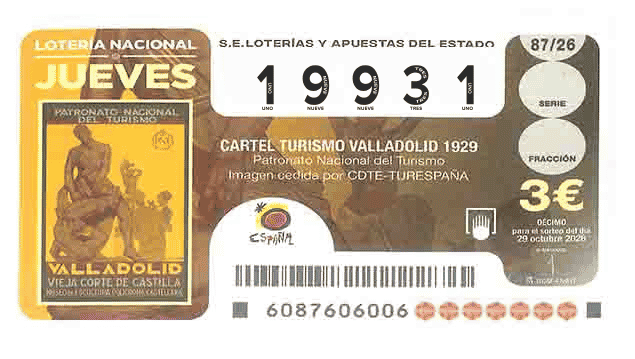 Décimo 19931 del sorteo 87-29/10/2026 Jueves