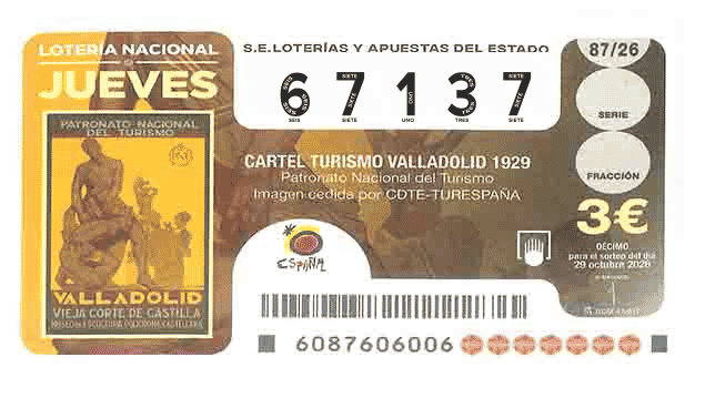 Décimo 67137 del sorteo 87-29/10/2026 Jueves