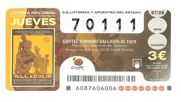 Décimo 70111 del sorteo 87-29/10/2026 Jueves
