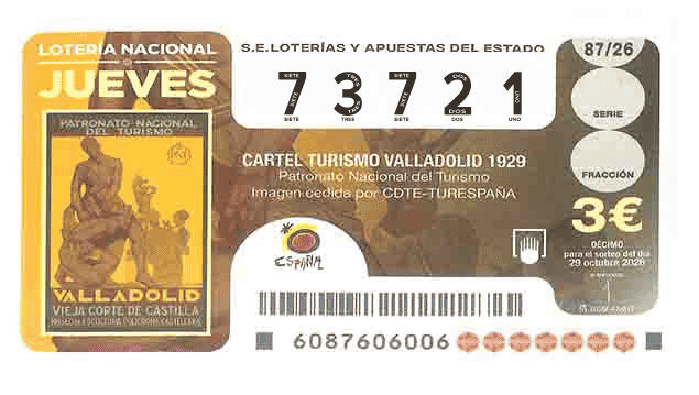 Décimo 73721 del sorteo 87-29/10/2026 Jueves