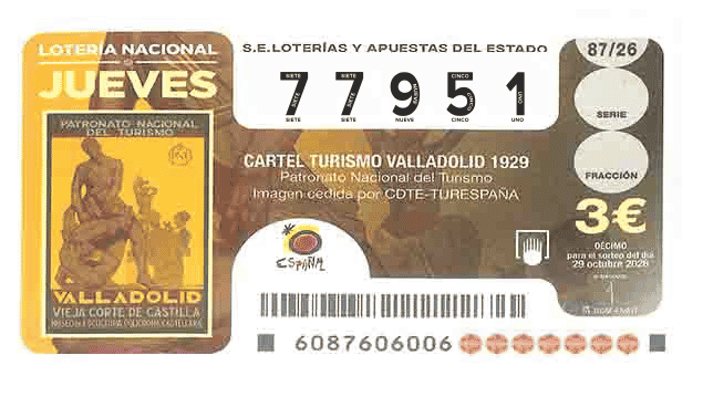 Décimo 77951 del sorteo 87-29/10/2026 Jueves