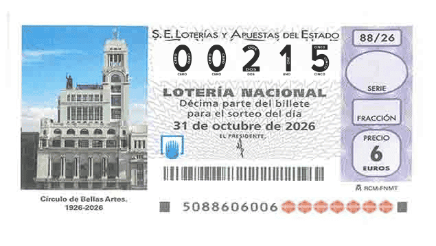 Décimo 00215 del sorteo 88-31/10/2026 Sábado