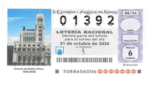 Décimo 01392 del sorteo 88-31/10/2026 Sábado