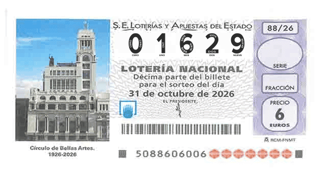 Décimo 01629 del sorteo 88-31/10/2026 Sábado