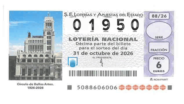 Décimo 01950 del sorteo 88-31/10/2026 Sábado