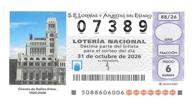 Décimo 07389 del sorteo 88-31/10/2026 Sábado