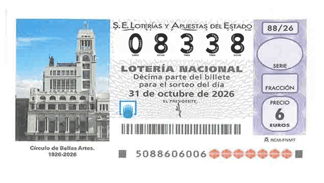 Décimo 08338 del sorteo 88-31/10/2026 Sábado