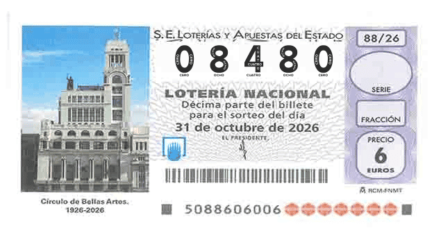 Décimo 08480 del sorteo 88-31/10/2026 Sábado
