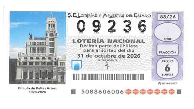 Décimo 09236 del sorteo 88-31/10/2026 Sábado