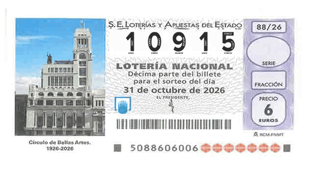 Décimo 10915 del sorteo 88-31/10/2026 Sábado