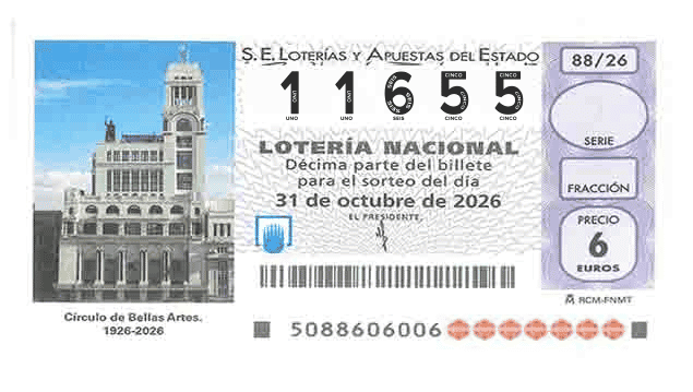 Décimo 11655 del sorteo 88-31/10/2026 Sábado
