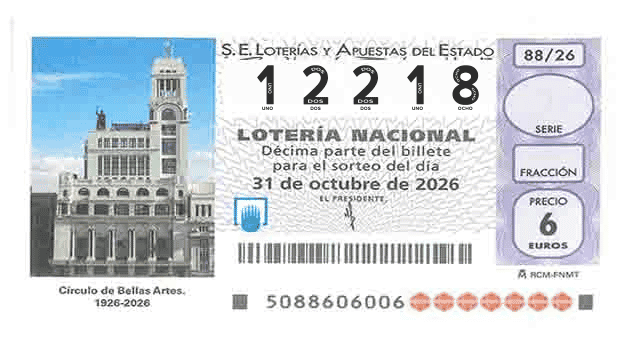 Décimo 12218 del sorteo 88-31/10/2026 Sábado