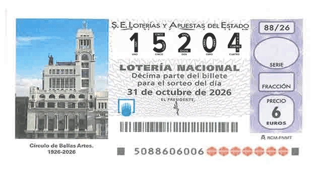 Décimo 15204 del sorteo 88-31/10/2026 Sábado
