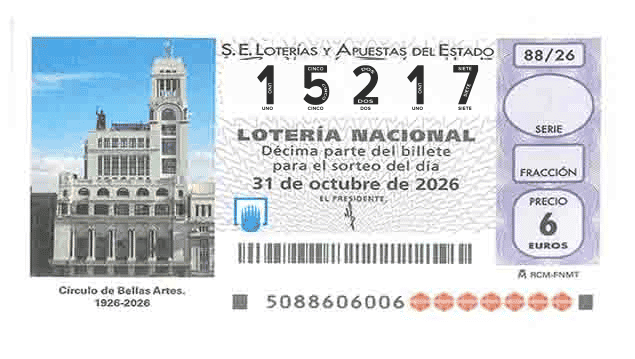 Décimo 15217 del sorteo 88-31/10/2026 Sábado
