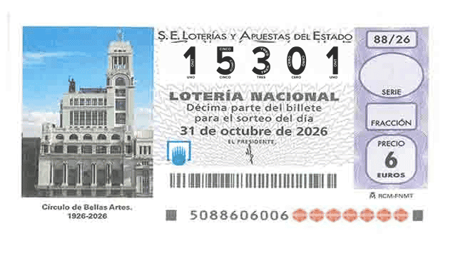Décimo 15301 del sorteo 88-31/10/2026 Sábado