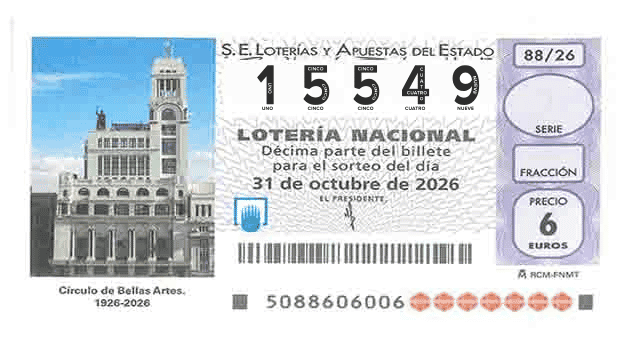 Décimo 15549 del sorteo 88-31/10/2026 Sábado