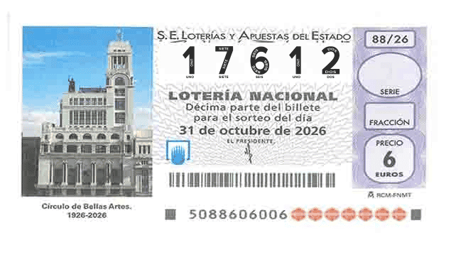 Décimo 17612 del sorteo 88-31/10/2026 Sábado