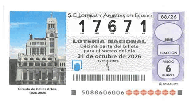 Décimo 17671 del sorteo 88-31/10/2026 Sábado