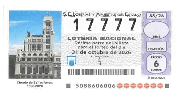 Décimo 17777 del sorteo 88-31/10/2026 Sábado