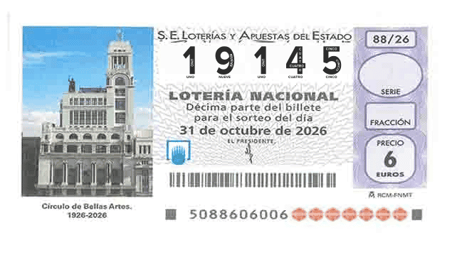 Décimo 19145 del sorteo 88-31/10/2026 Sábado