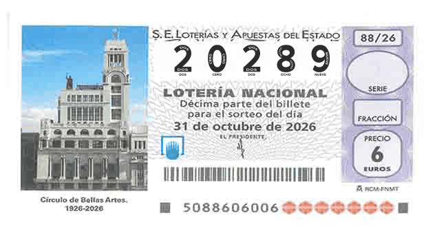 Décimo 20289 del sorteo 88-31/10/2026 Sábado