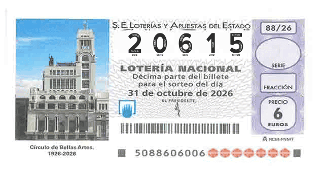 Décimo 20615 del sorteo 88-31/10/2026 Sábado