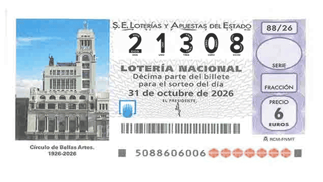 Décimo 21308 del sorteo 88-31/10/2026 Sábado
