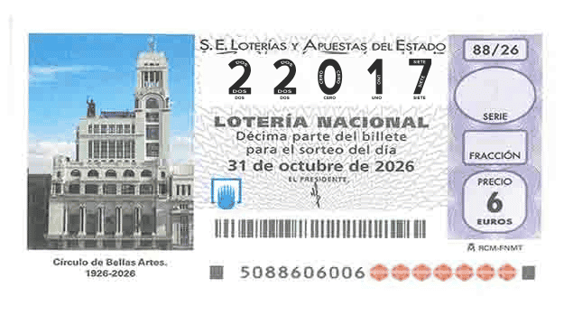 Décimo 22017 del sorteo 88-31/10/2026 Sábado