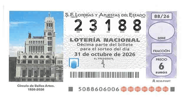 Décimo 23188 del sorteo 88-31/10/2026 Sábado