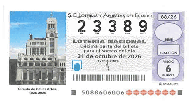 Décimo 23389 del sorteo 88-31/10/2026 Sábado