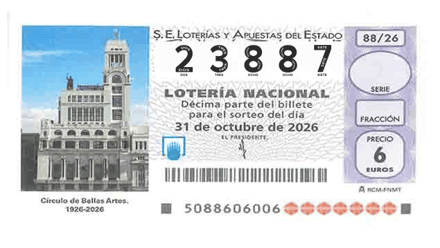 Décimo 23887 del sorteo 88-31/10/2026 Sábado