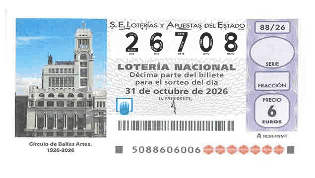 Décimo 26708 del sorteo 88-31/10/2026 Sábado