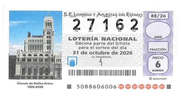 Décimo 27162 del sorteo 88-31/10/2026 Sábado