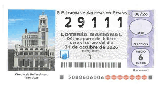 Décimo 29111 del sorteo 88-31/10/2026 Sábado