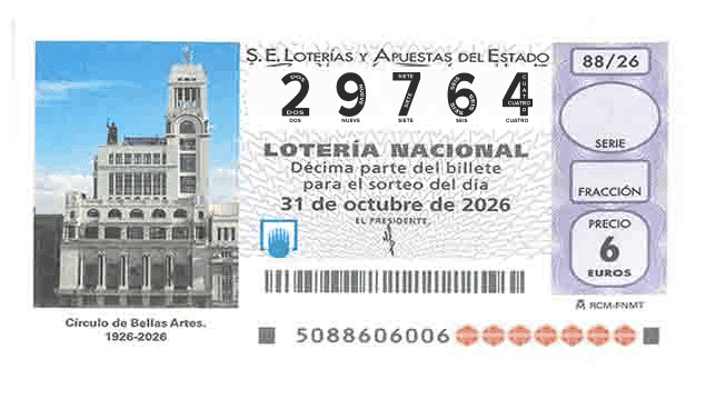 Décimo 29764 del sorteo 88-31/10/2026 Sábado