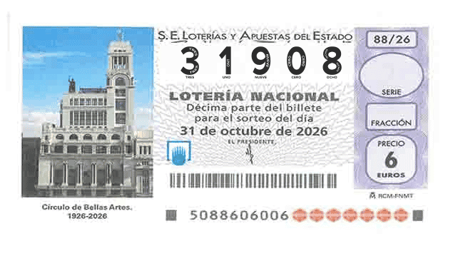 Décimo 31908 del sorteo 88-31/10/2026 Sábado