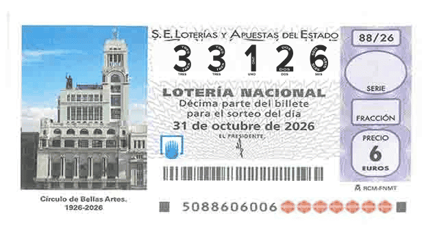 Décimo 33126 del sorteo 88-31/10/2026 Sábado