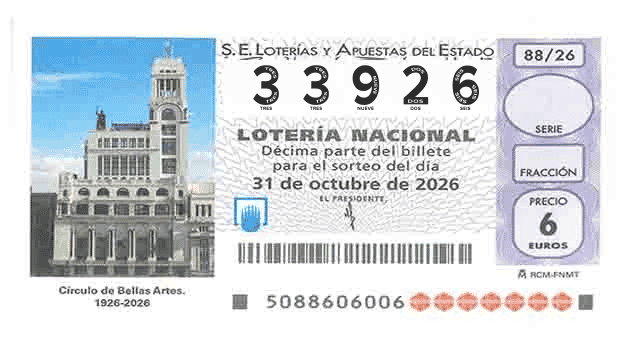 Décimo 33926 del sorteo 88-31/10/2026 Sábado