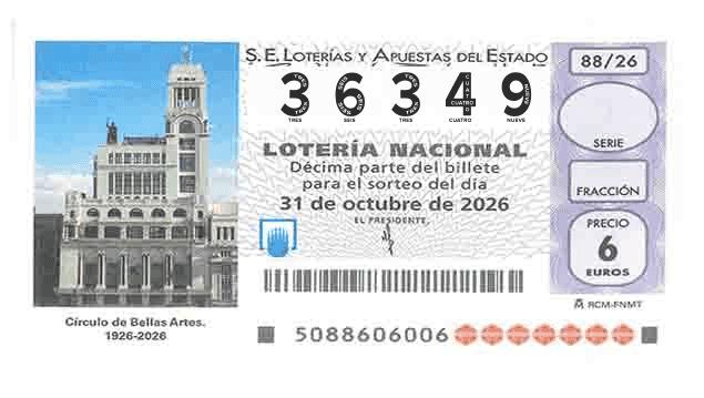 Décimo 36349 del sorteo 88-31/10/2026 Sábado